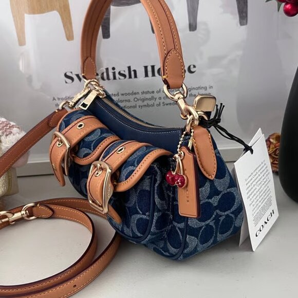 Coach Ashton Baguette Bag In Signature Canvas Denim/Brown CY700 - Picture 2 of 10